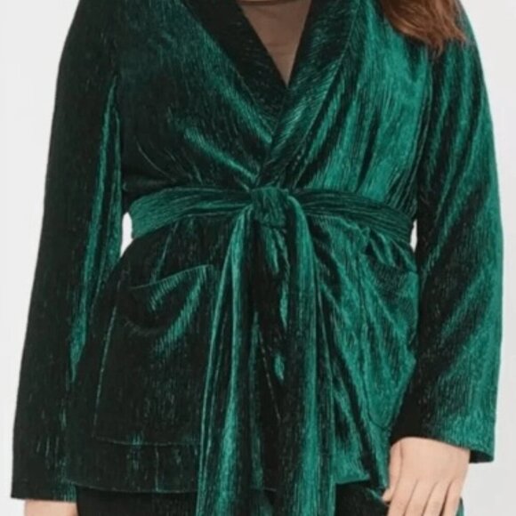 NWT Eloquii Women’s Velvet Dark Emerald Green Blazer with Belt (Size: 22) - Picture 16 of 16